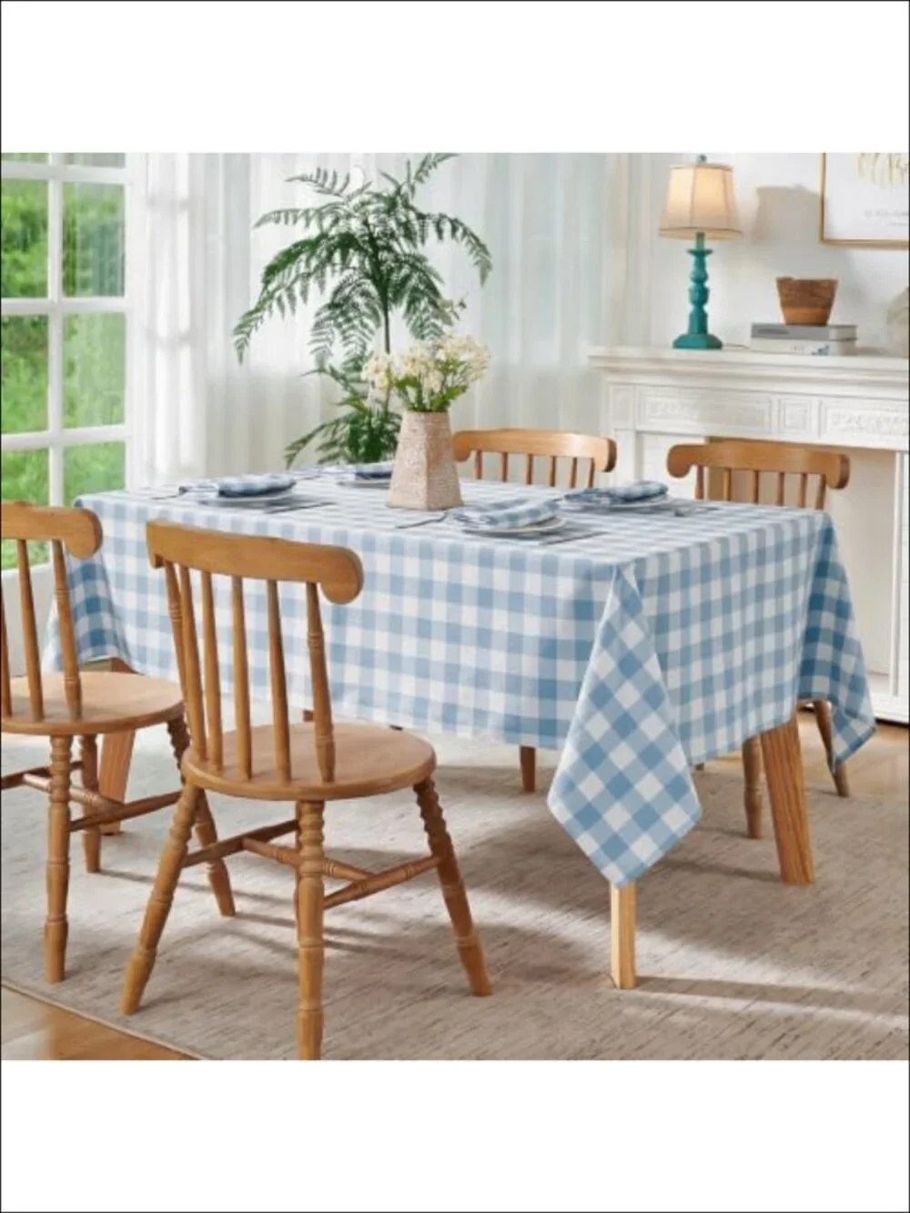 Waterproof Gingham Checkered Tablecloth 60x102 Wrinkle Free Polyester